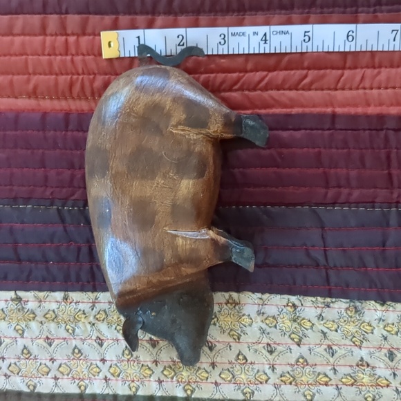 Folk art metal and wood carved pig figurine, 8" x 3.5" ish. - Picture 10 of 10